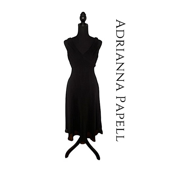 Adrianna Papell Black A Line Ruched Bodice Tiered Cocktail Dress Size 8 EUC - Picture 1 of 12
